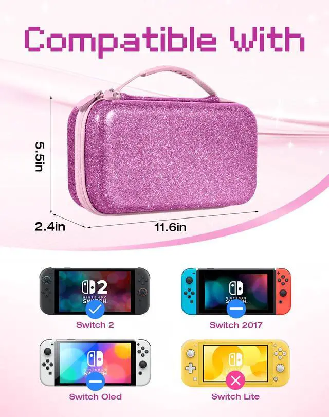 Alt view image 3 of 6 - for Nintendo Switch 2 Carrying Case - Glittering Purple Cute Kawaii Design with Handle for Switch 2 2025 Travel Cases Portable Storage Carry Protective Hard Shell for Girls Teens