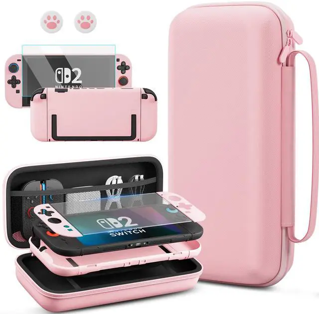 Main image of Pink Carrying Travel Case Compatible with Nintendo Switch 2 2025, with Cute-girly Hardshell PC Switch 2 Protective Cover Accessories Skin, HD Screen Protector and 2 Thumb Caps