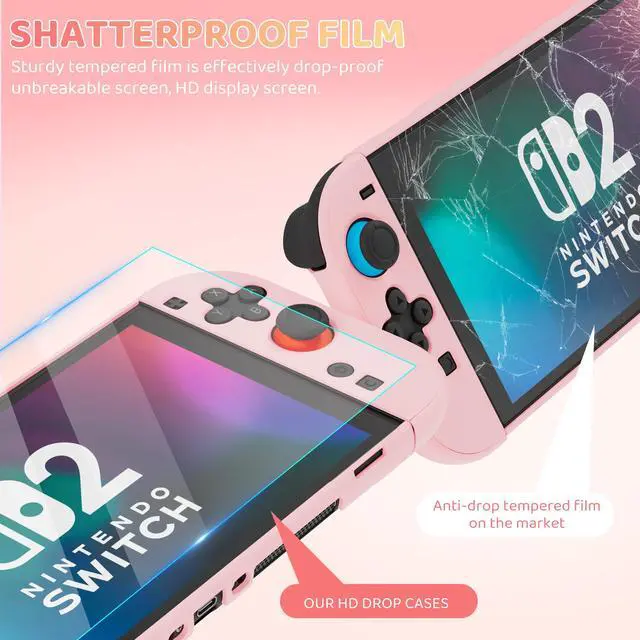 Alt view image 6 of 7 - Pink Carrying Travel Case Compatible with Nintendo Switch 2 2025, with Cute-girly Hardshell PC Switch 2 Protective Cover Accessories Skin, HD Screen Protector and 2 Thumb Caps
