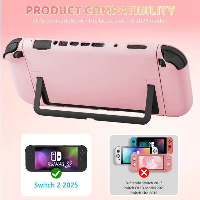 Alt view image 7 of 7 - Pink Carrying Travel Case Compatible with Nintendo Switch 2 2025, with Cute-girly Hardshell PC Switch 2 Protective Cover Accessories Skin, HD Screen Protector and 2 Thumb Caps