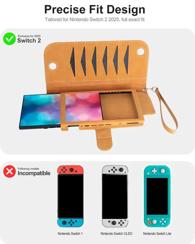 Alt view image 2 of 7 - Travel Carrying Cover Case for Nintendo Switch 2 (Compatible with 2025 Model),Flip Protective Shell With 12 Game Card Slots and Stand, Slim Accessories for Gamers (Golden Tan)