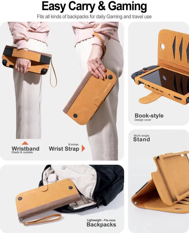Alt view image 3 of 7 - Travel Carrying Cover Case for Nintendo Switch 2 (Compatible with 2025 Model),Flip Protective Shell With 12 Game Card Slots and Stand, Slim Accessories for Gamers (Golden Tan)