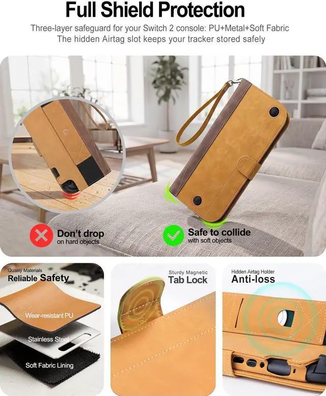 Alt view image 4 of 7 - Travel Carrying Cover Case for Nintendo Switch 2 (Compatible with 2025 Model),Flip Protective Shell With 12 Game Card Slots and Stand, Slim Accessories for Gamers (Golden Tan)