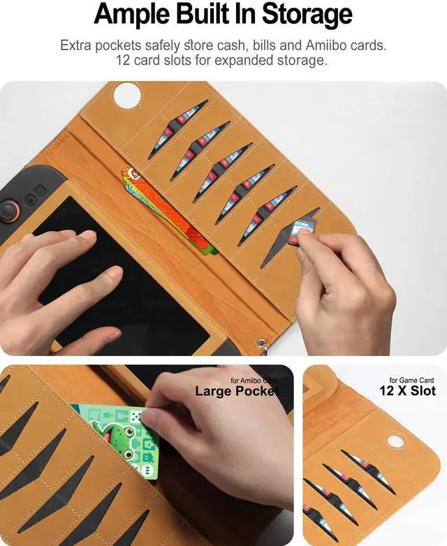 Alt view image 5 of 7 - Travel Carrying Cover Case for Nintendo Switch 2 (Compatible with 2025 Model),Flip Protective Shell With 12 Game Card Slots and Stand, Slim Accessories for Gamers (Golden Tan)