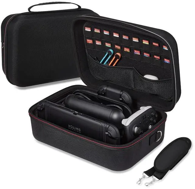 Main image of All-in-One Carrying Case for Nintendo Switch 2 (2025), with 18 Game Card Slots, Pro Controller Holder, Dock & Adapter Storage, Accessory Compartment, Portable Travel Bag, Black