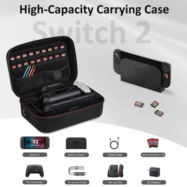 Alt view image 2 of 7 - All-in-One Carrying Case for Nintendo Switch 2 (2025), with 18 Game Card Slots, Pro Controller Holder, Dock & Adapter Storage, Accessory Compartment, Portable Travel Bag, Black