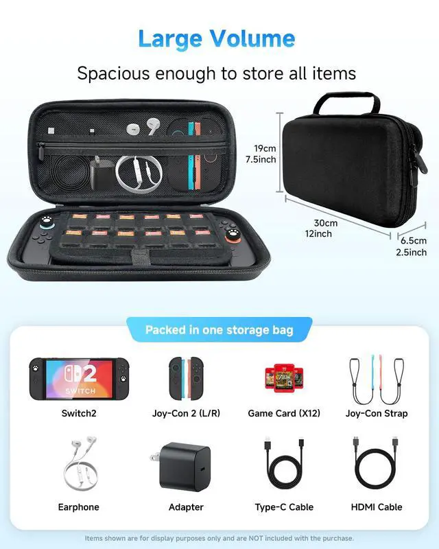 Alt view image 3 of 7 - Carrying Case for Nintendo Switch 2 Hard Case, Travel Bag Game Card Storage Pocket Portable Lightweight Protective Carrying Case, 1 Screen Protectors, 2 Thumb Caps,1 Set Cleaning Tool