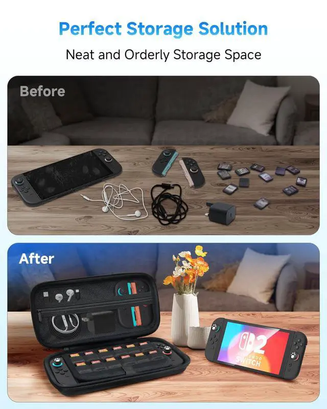 Alt view image 4 of 7 - Carrying Case for Nintendo Switch 2 Hard Case, Travel Bag Game Card Storage Pocket Portable Lightweight Protective Carrying Case, 1 Screen Protectors, 2 Thumb Caps,1 Set Cleaning Tool