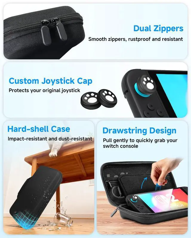 Alt view image 5 of 7 - Carrying Case for Nintendo Switch 2 Hard Case, Travel Bag Game Card Storage Pocket Portable Lightweight Protective Carrying Case, 1 Screen Protectors, 2 Thumb Caps,1 Set Cleaning Tool