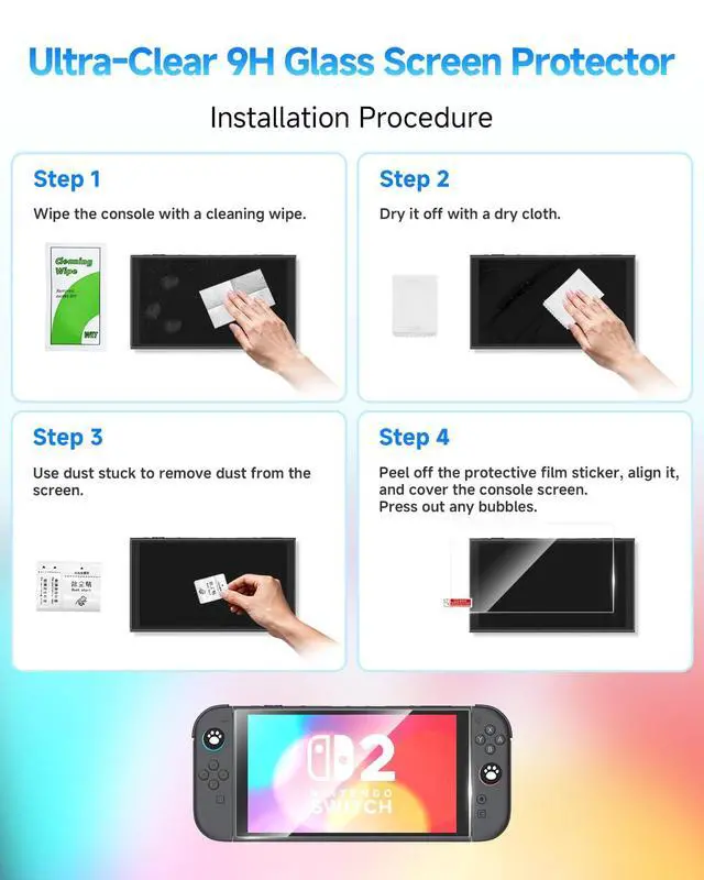 Alt view image 6 of 7 - Carrying Case for Nintendo Switch 2 Hard Case, Travel Bag Game Card Storage Pocket Portable Lightweight Protective Carrying Case, 1 Screen Protectors, 2 Thumb Caps,1 Set Cleaning Tool