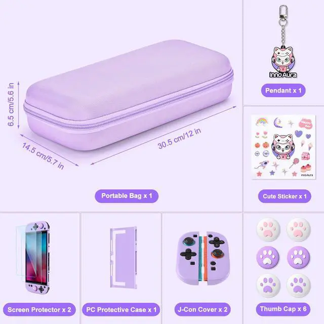 Alt view image 2 of 7 - Switch 2 Case 14-in-1 Bundle for NS Switch 2 (2025), with Carrying Case, Protective Cover, Thumb Grips, Screen Protector, Cute Pendant and Sticker, Purple