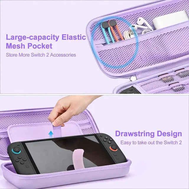 Alt view image 6 of 7 - Switch 2 Case 14-in-1 Bundle for NS Switch 2 (2025), with Carrying Case, Protective Cover, Thumb Grips, Screen Protector, Cute Pendant and Sticker, Purple