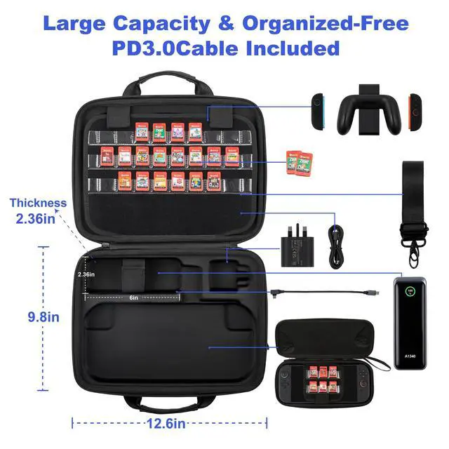 Alt view image 2 of 7 - Switch 2 case - 2-in-1 Detachable Travel Bag for Nintendo Switch 2 with Dedicated Slot for Anker 737 Power Bank, Hard Shell Carrying Case with Shoulder Strap, PD Cable & Transparent Game Storage