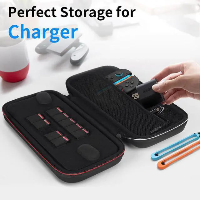 Alt view image 3 of 7 - Large Capacity Carrying Case for Nintendo Switch 2, Anti-Drift Hard Shell Travel Case Fit Charger, with 9 Game Card Slots & Mesh Pocket - Shockproof Portable Storage Bag