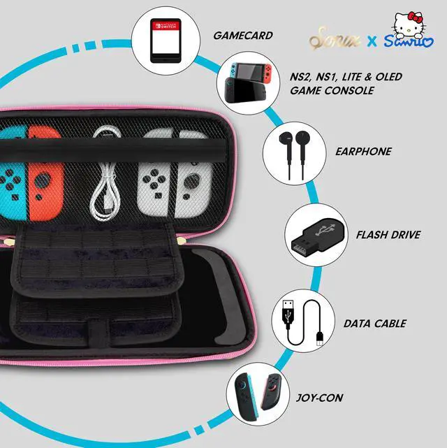 Alt view image 4 of 7 - Carrying Case for Nintendo Switch 2, Switch 1, Lite, OLED, Protective Travel Case with Game Cartridge Storage | Hello Kitty & Friends Stickers
