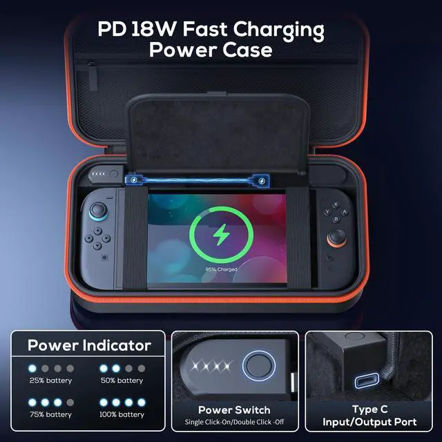 Alt view image 3 of 7 - Charging Case for Nintendo Switch 2 - Built-in 37000mWh Battery