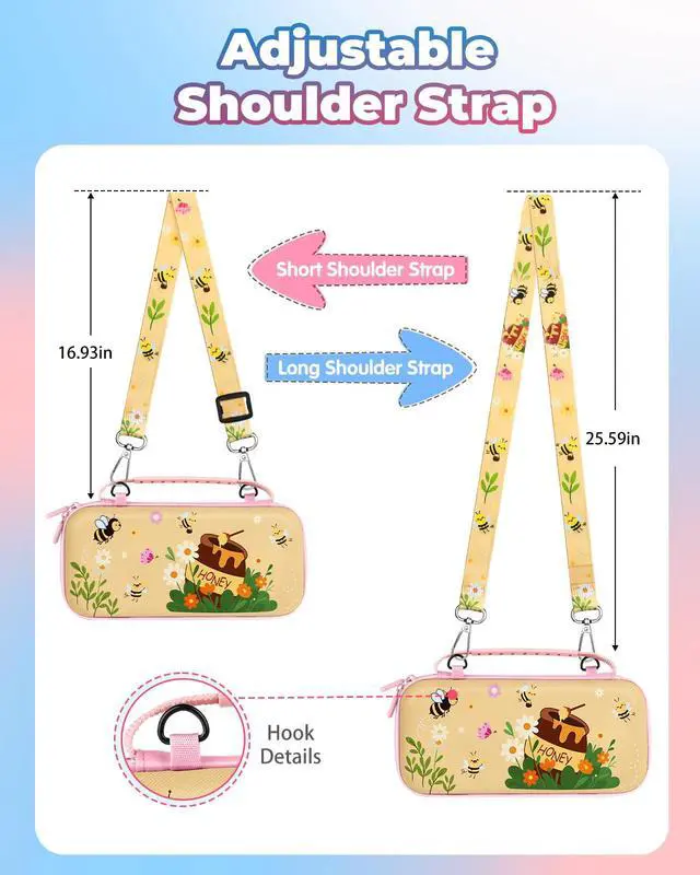 Alt view image 4 of 6 - for Nintendo Switch 2 Carrying Case for Women Teen Girls - Cute Cool Design for Switch 2 2025 Travel Cases with Handle and Strap Portable Storage Carry Hard Shell for Accessories, Bee