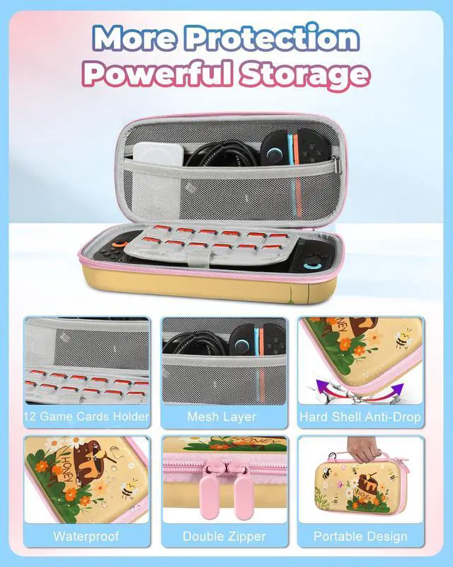 Alt view image 5 of 6 - for Nintendo Switch 2 Carrying Case for Women Teen Girls - Cute Cool Design for Switch 2 2025 Travel Cases with Handle and Strap Portable Storage Carry Hard Shell for Accessories, Bee