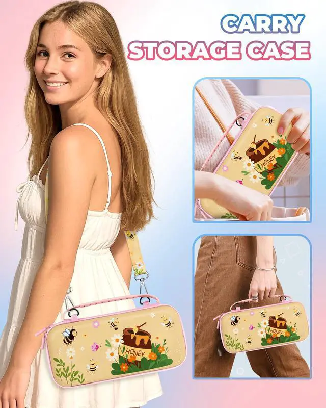 Alt view image 6 of 6 - for Nintendo Switch 2 Carrying Case for Women Teen Girls - Cute Cool Design for Switch 2 2025 Travel Cases with Handle and Strap Portable Storage Carry Hard Shell for Accessories, Bee