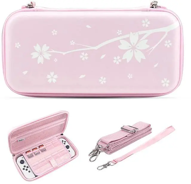 Main image of Cute Carrying Case for Nintendo Switch/Switch 2/OLED/Lite, Portable Hard Shell Pouch for Switch Console Accessories Protective Travel Storage Bag for Switch with10 Game Card Slots, Pink Sakura