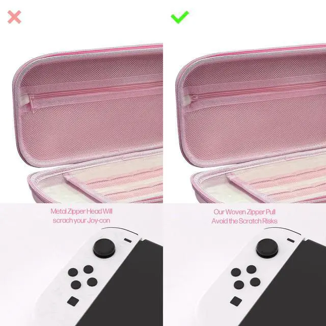 Alt view image 7 of 7 - Cute Carrying Case for Nintendo Switch/Switch 2/OLED/Lite, Portable Hard Shell Pouch for Switch Console Accessories Protective Travel Storage Bag for Switch with10 Game Card Slots, Pink Sakura