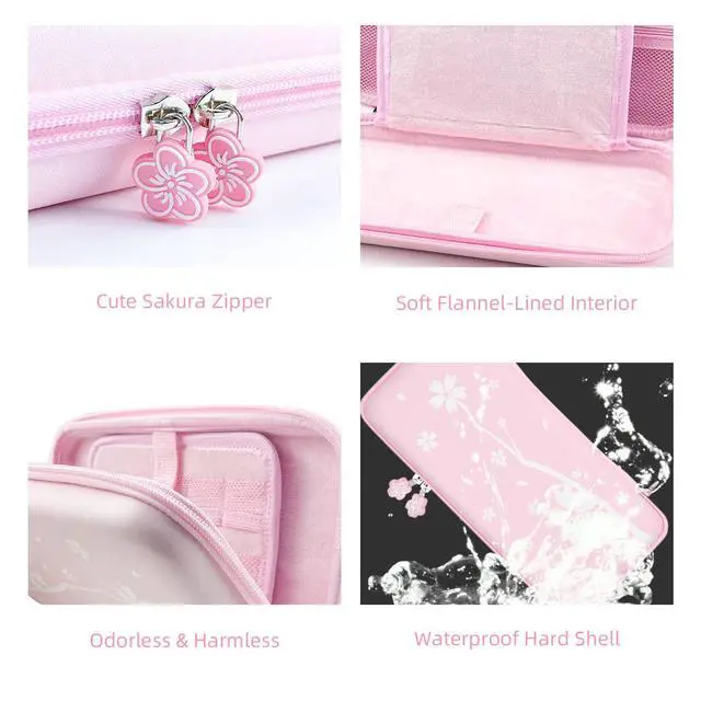 Alt view image 6 of 7 - Cute Carrying Case for Nintendo Switch/Switch 2/OLED/Lite, Portable Hard Shell Pouch for Switch Console Accessories Protective Travel Storage Bag for Switch with10 Game Card Slots, Pink Sakura