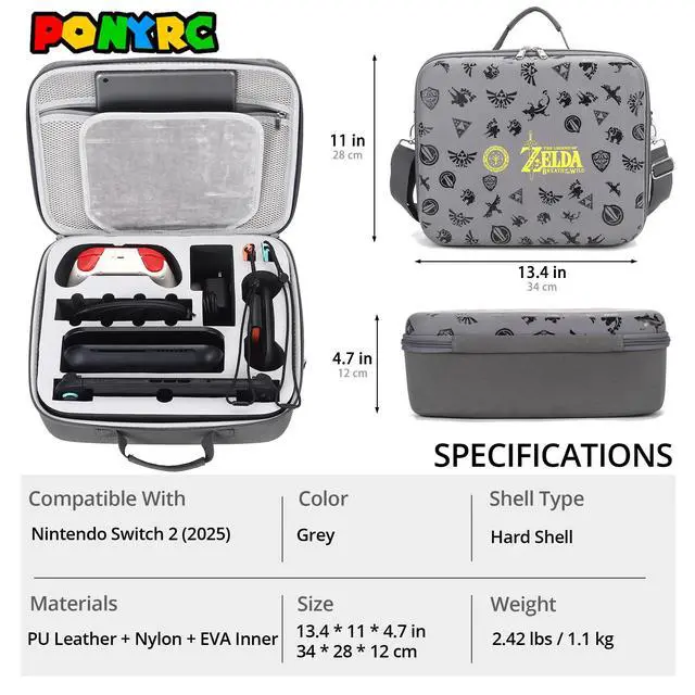 Alt view image 4 of 6 - Cute Carrying Case for Nintendo Switch 2 (2025), Large All in One Hard Travel Case with Game Card Slots, Portable Full Protection Bag for Switch 2 Zelda Console, Pro Controller & Accessories