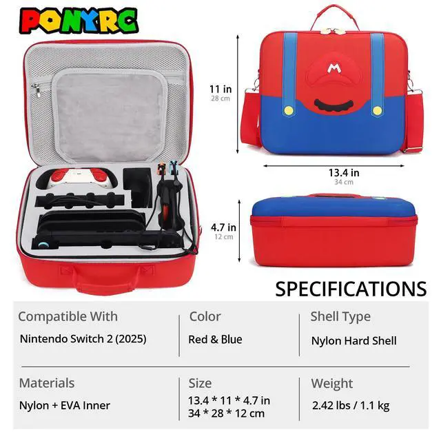 Alt view image 4 of 6 - Cute Carrying Case for Nintendo Switch 2 (2025), Large All in One Hard Travel Case with Game Card Slots, Portable Full Protection Bag for Switch 2 Mario, Pro Controller and Accessories