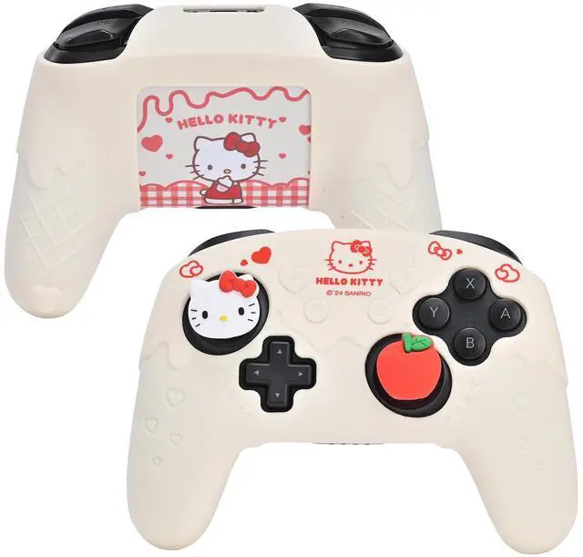 Main image of Silicone Switch Pro Controller Cover Skin Set, Anti-Slip Soft Protective Case for Switch Pro Controller with 2 Thumb Grip Caps and 1 Sticker (Beige Hello Kitty)