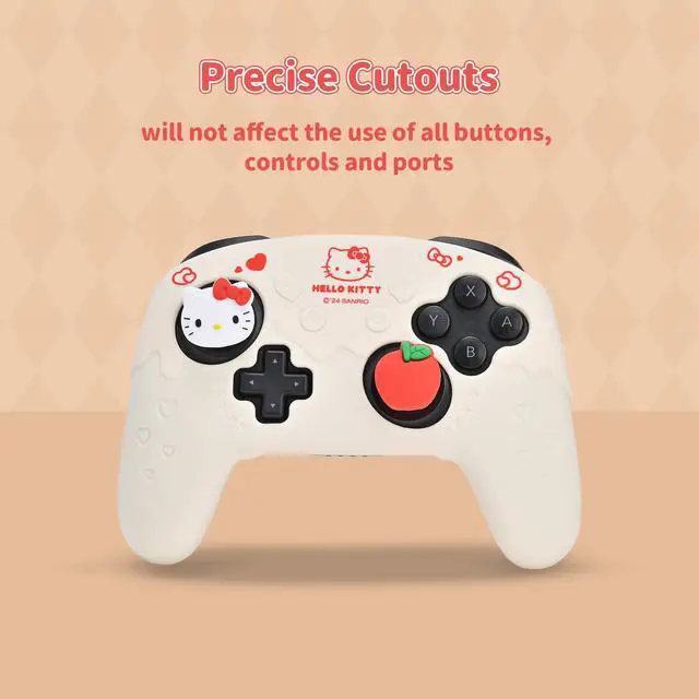 Alt view image 5 of 7 - Silicone Switch Pro Controller Cover Skin Set, Anti-Slip Soft Protective Case for Switch Pro Controller with 2 Thumb Grip Caps and 1 Sticker (Beige Hello Kitty)
