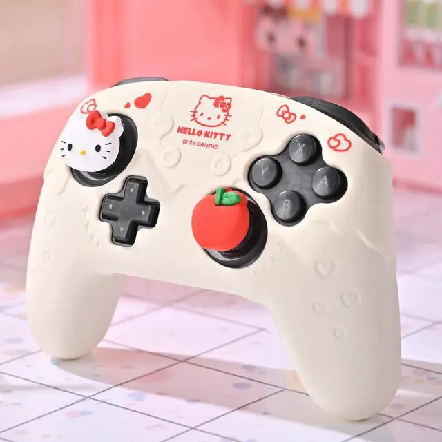 Alt view image 6 of 7 - Silicone Switch Pro Controller Cover Skin Set, Anti-Slip Soft Protective Case for Switch Pro Controller with 2 Thumb Grip Caps and 1 Sticker (Beige Hello Kitty)