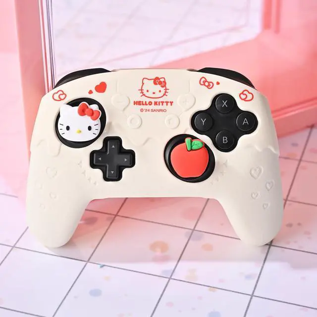 Alt view image 7 of 7 - Silicone Switch Pro Controller Cover Skin Set, Anti-Slip Soft Protective Case for Switch Pro Controller with 2 Thumb Grip Caps and 1 Sticker (Beige Hello Kitty)