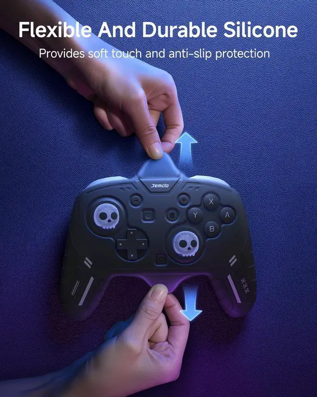 Alt view image 3 of 7 - Silicone Protective Cover for Switch 2 Pro Controller, Soft Anti-Slip Grip Skin Case with 2 Skull Thumb Caps, Shockproof Durable Shell for Switch 2 Pro, Ergonomic Gaming Grip Cover-Black