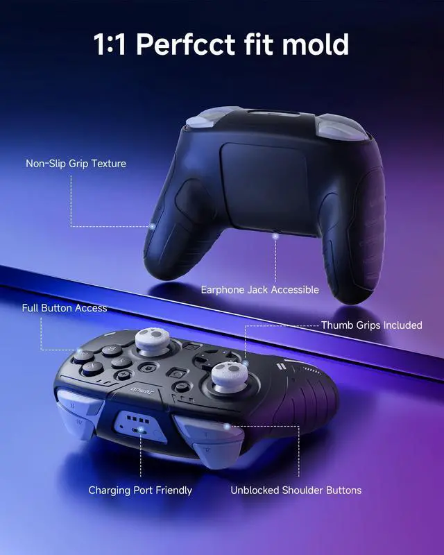 Alt view image 4 of 7 - Silicone Protective Cover for Switch 2 Pro Controller, Soft Anti-Slip Grip Skin Case with 2 Skull Thumb Caps, Shockproof Durable Shell for Switch 2 Pro, Ergonomic Gaming Grip Cover-Black