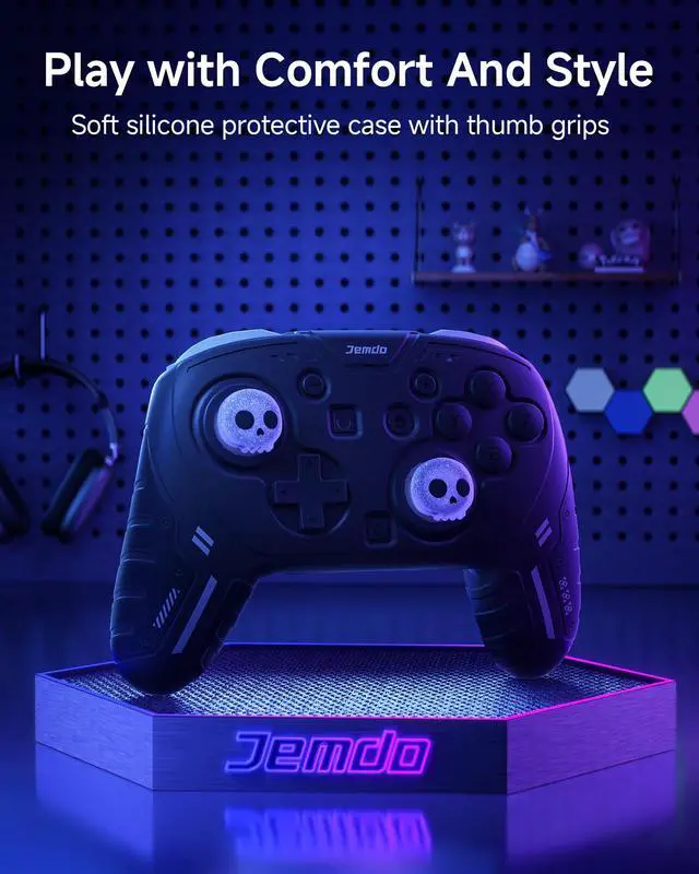 Alt view image 6 of 7 - Silicone Protective Cover for Switch 2 Pro Controller, Soft Anti-Slip Grip Skin Case with 2 Skull Thumb Caps, Shockproof Durable Shell for Switch 2 Pro, Ergonomic Gaming Grip Cover-Black