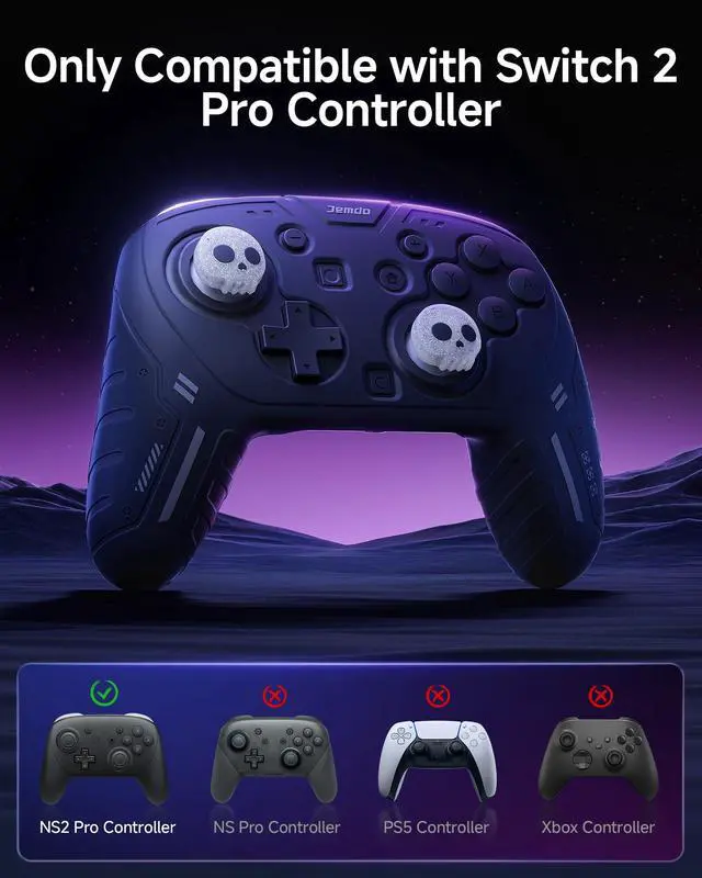 Alt view image 2 of 7 - Silicone Protective Cover for Switch 2 Pro Controller, Soft Anti-Slip Grip Skin Case with 2 Skull Thumb Caps, Shockproof Durable Shell for Switch 2 Pro, Ergonomic Gaming Grip Cover-Black