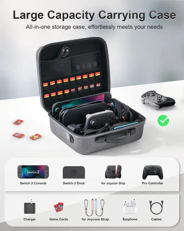 Alt view image 2 of 7 - Switch 2 All in One Carrying Case for Nintendo Switch 2, Portable Hard Travel Case with Game Card Slots, Portable Storage Carry Bag for Switch 2 Console Pro Controller Accessories