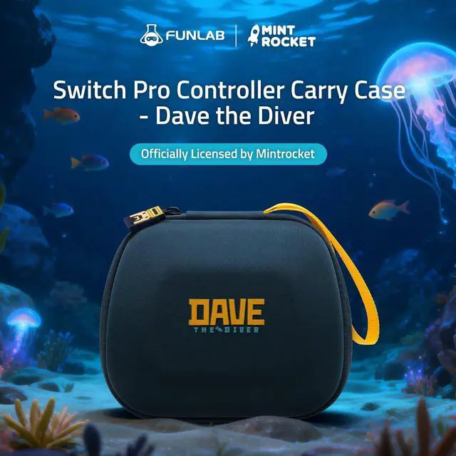 Alt view image 2 of 7 - Carrying Case for Nintendo Switch 2 Pro Controller/Xbox Controller, Protective Travel Case with Hard Shell Ballistic Nylon and EVA Material, Dave the Diver Official Licensed - Blue