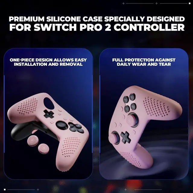 Alt view image 4 of 7 - Silicone Cover Skin for Nintendo Switch 2 Pro Controller 3D Studded Edition Anti-Slip Grip Protector Case for Switch 2 Pro with Button Cap, Thumb Grips & Sticker - Cherry Blossoms Pink