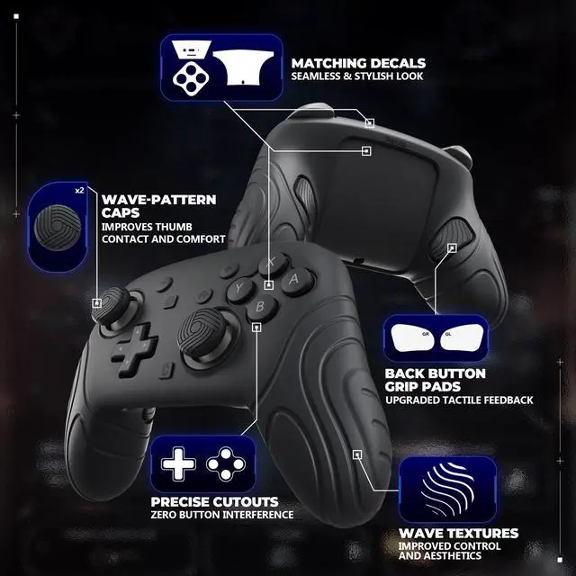 Alt view image 7 of 7 - for Nintendo Switch 2 Pro Controller Silicone Cover Samurai Edition Protective Skin Case for Switch 2 Pro Controller with Back Button Caps & Thumb Grips & Stickers, Shockproof - Black