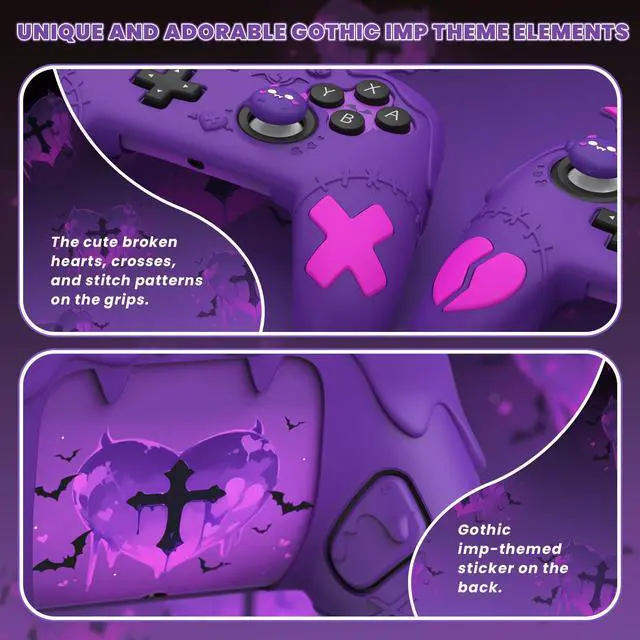 Alt view image 5 of 7 - for Nintendo Switch 2 Pro Controller Silicone Cover Gothic Imp Series Cute Protective Skin Case for Switch 2 Pro Controller w/Back Button Caps & Thumb Grip & Sticker, Shockproof - Purple