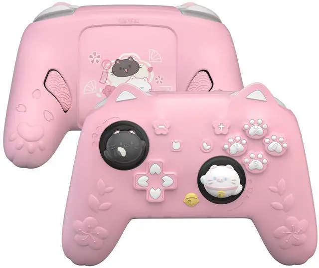 Main image of for Nintendo Switch 2 Pro Controller Silicone Cover Cherry Blossoms Kitten Cute Protective Skin Case for Switch 2 Pro Controller w/Back Button Cap & Thumb Grip & Sticker - Pink
