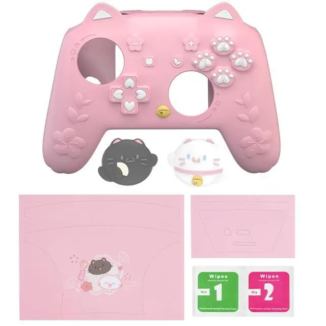 Alt view image 7 of 7 - for Nintendo Switch 2 Pro Controller Silicone Cover Cherry Blossoms Kitten Cute Protective Skin Case for Switch 2 Pro Controller w/Back Button Cap & Thumb Grip & Sticker - Pink