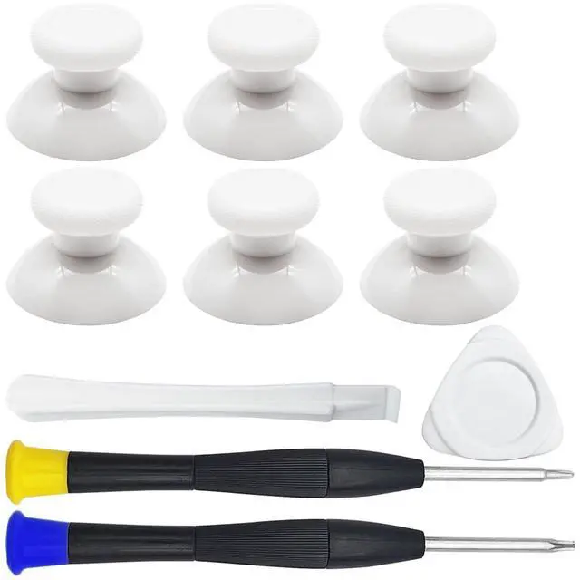 Main image of White Controller Joystick Replacement Kit, 10 Pcs Accessories with 6 Rubberized Thumbsticks, T6 T8 Screwdrivers, and Pry Tools - Compatible with Xbox One/S/X Controller Joysticks Repair