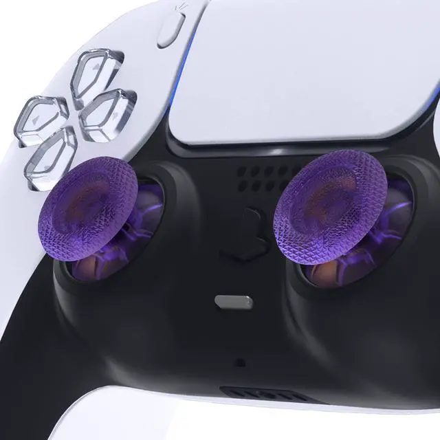 Alt view image 3 of 5 - Clear Atomic Purple Replacement Thumbsticks for PS5 Controller, Custom Analog Stick Joystick for PS4 Controller Universal