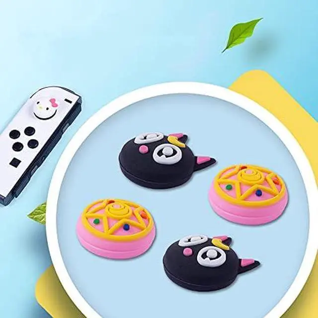Alt view image 2 of 7 - Cute Thumb Grip Caps Joystick Caps Compatible with Nintendo Switch Joycon/OLED/Switch Lite, Kawaii Magic Moon Skin Grip Button Stick Cover Controller 3D Analog Ergonomic Kit (Luna)