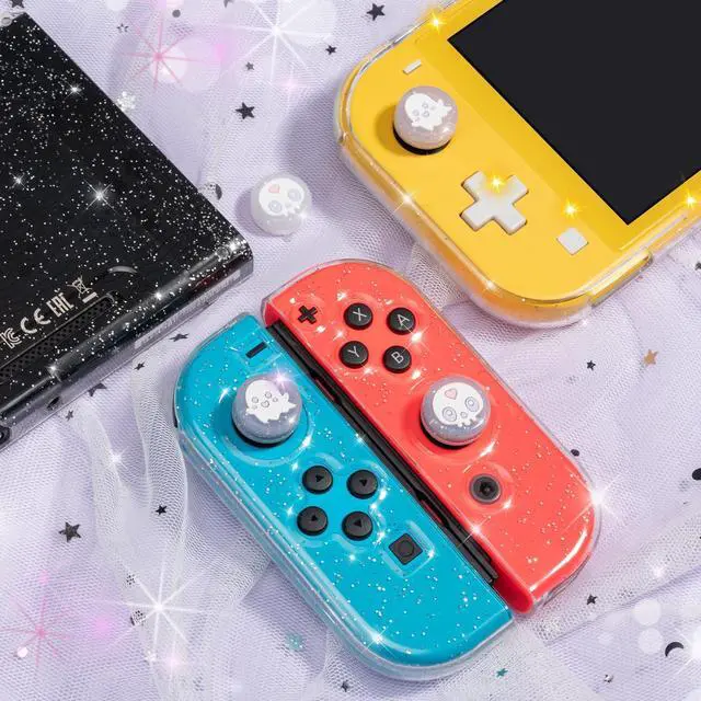 Alt view image 2 of 7 - Ghost Thumb Grips | Halloween Gothic Clear Jelly Glitter Joystick Grip Button Caps | Compatible with Nintendo Switch 1 Standard Lite OLED