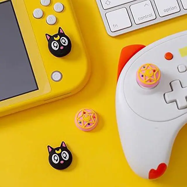 Alt view image 6 of 7 - Cute Thumb Grip Caps Joystick Caps Compatible with Nintendo Switch Joycon/OLED/Switch Lite, Kawaii Magic Moon Skin Grip Button Stick Cover Controller 3D Analog Ergonomic Kit (Luna)