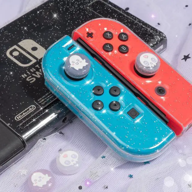 Alt view image 3 of 7 - Ghost Thumb Grips | Halloween Gothic Clear Jelly Glitter Joystick Grip Button Caps | Compatible with Nintendo Switch 1 Standard Lite OLED