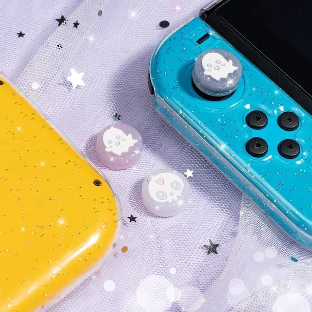 Alt view image 6 of 7 - Ghost Thumb Grips | Halloween Gothic Clear Jelly Glitter Joystick Grip Button Caps | Compatible with Nintendo Switch 1 Standard Lite OLED
